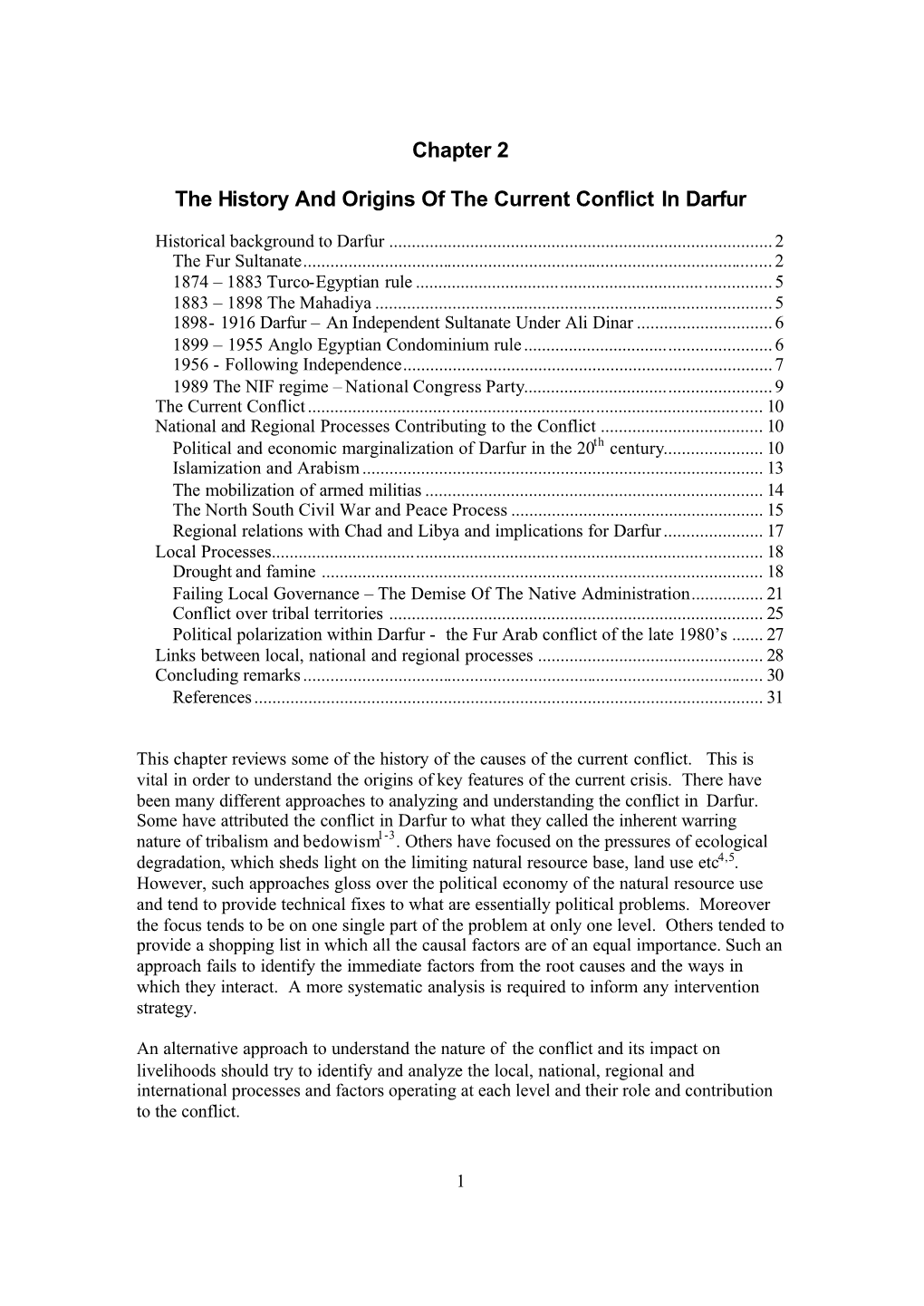 Chapter 2 the History and Origins of the Current Conflict in Darfur