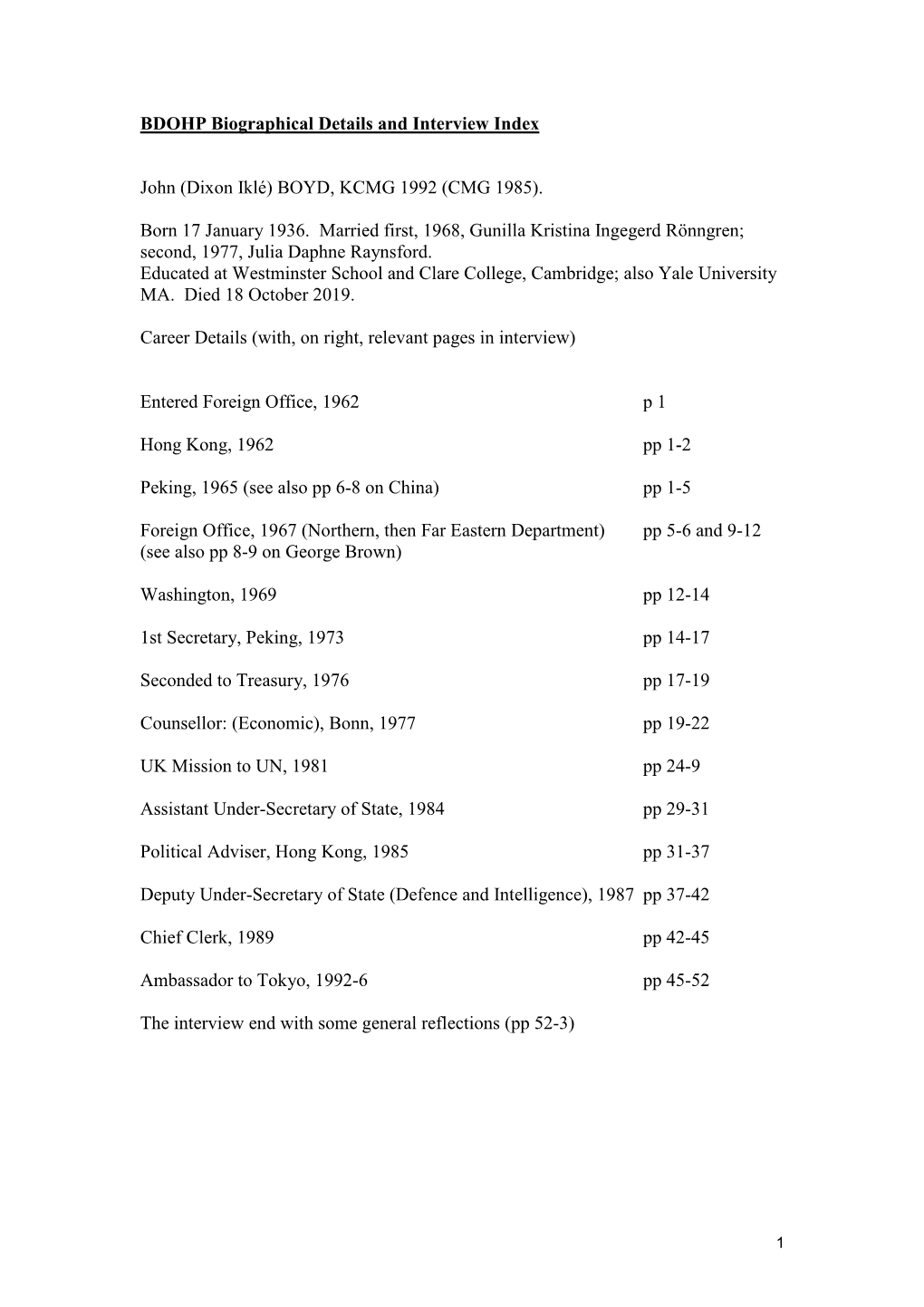 British Diplomatic Ora1 History Programme Interview with Sir John Boyd on 17 February 1999, Conducted by Malcolm Mcbain