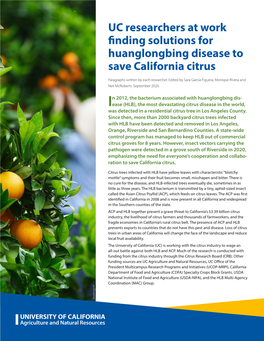 UC Researchers at Work Finding Solutions for Huanglongbing Disease to Save California Citrus
