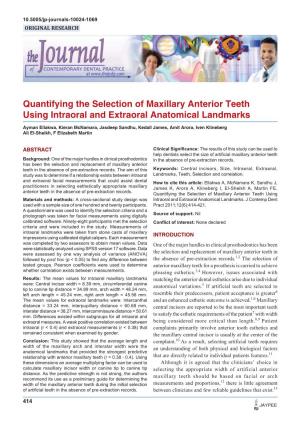 Quantifying the Selection of Maxillary Anterior Teeth Using Intraoral and Extraoral Anatomical Landmarks