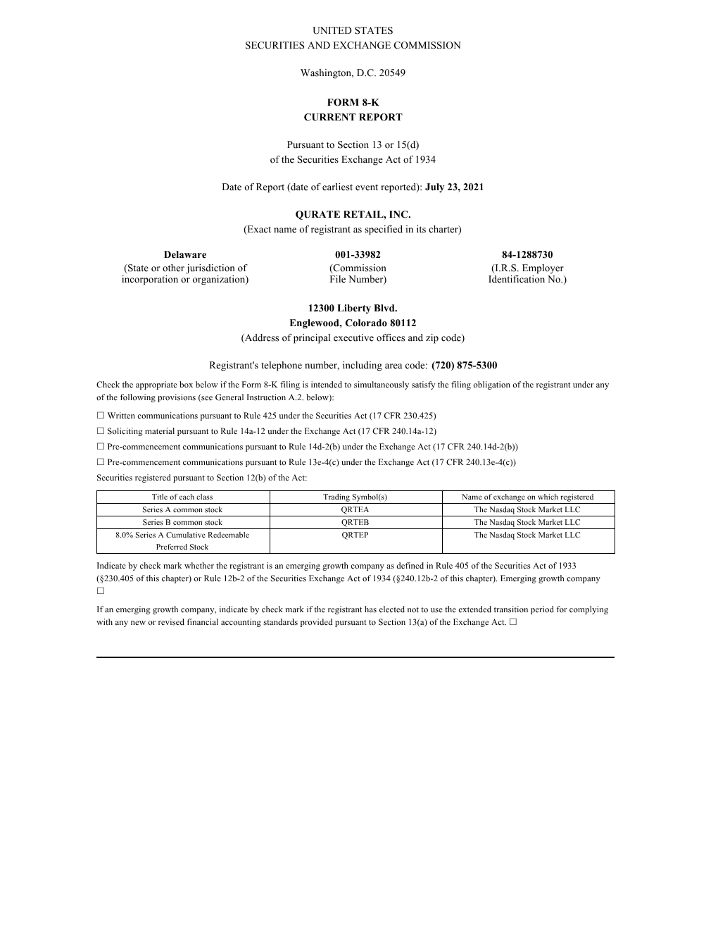 UNITED STATES SECURITIES and EXCHANGE COMMISSION Washington, D.C. 20549 FORM 8-K CURRENT REPORT Pursuant to Section 13 Or 15(D)