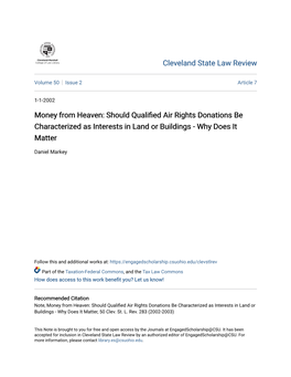 Should Qualified Air Rights Donations Be Characterized As Interests in Land Or Buildings - Why Does It Matter