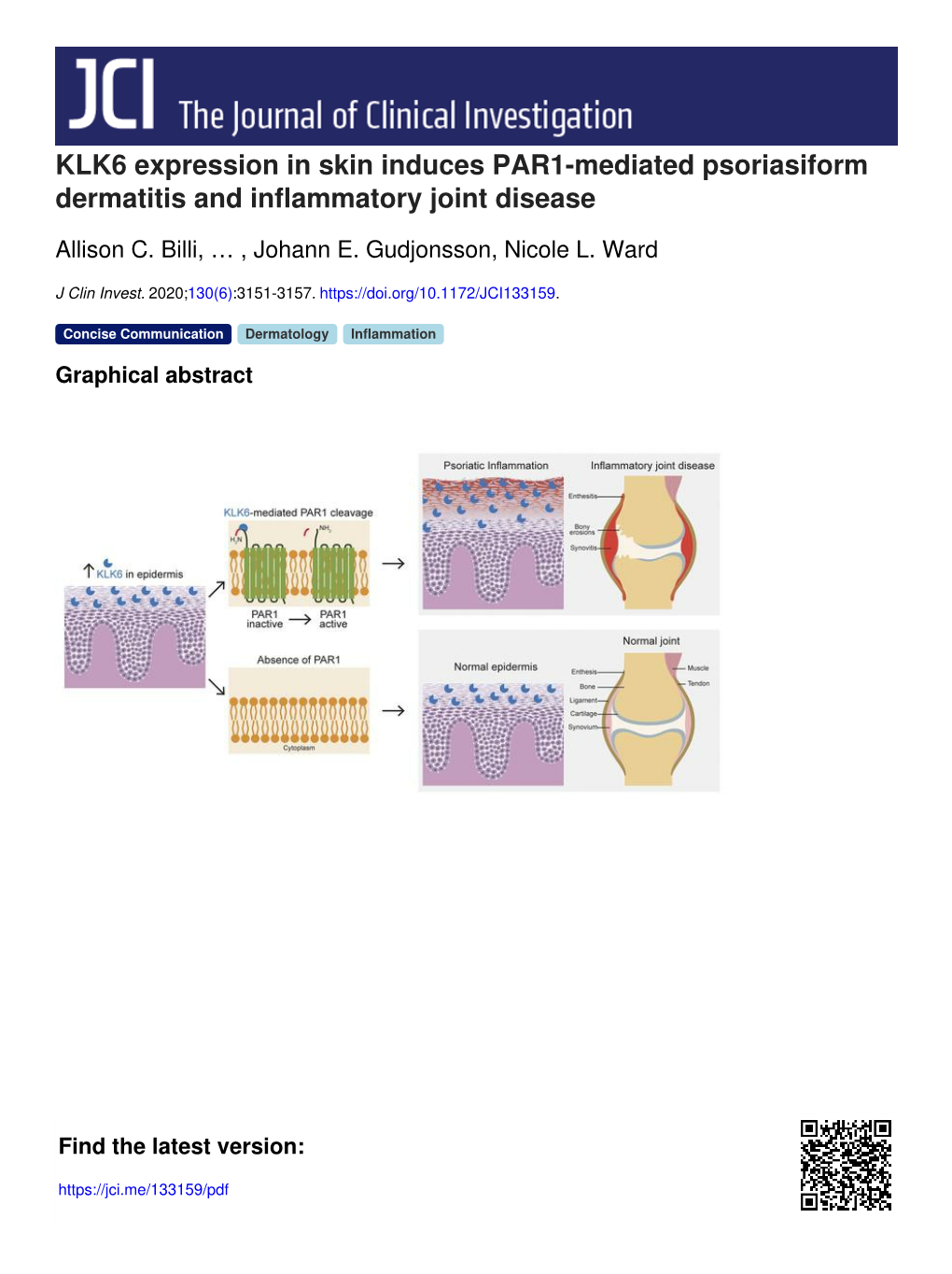KLK6 Expression in Skin Induces PAR1-Mediated Psoriasiform Dermatitis and Inflammatory Joint Disease