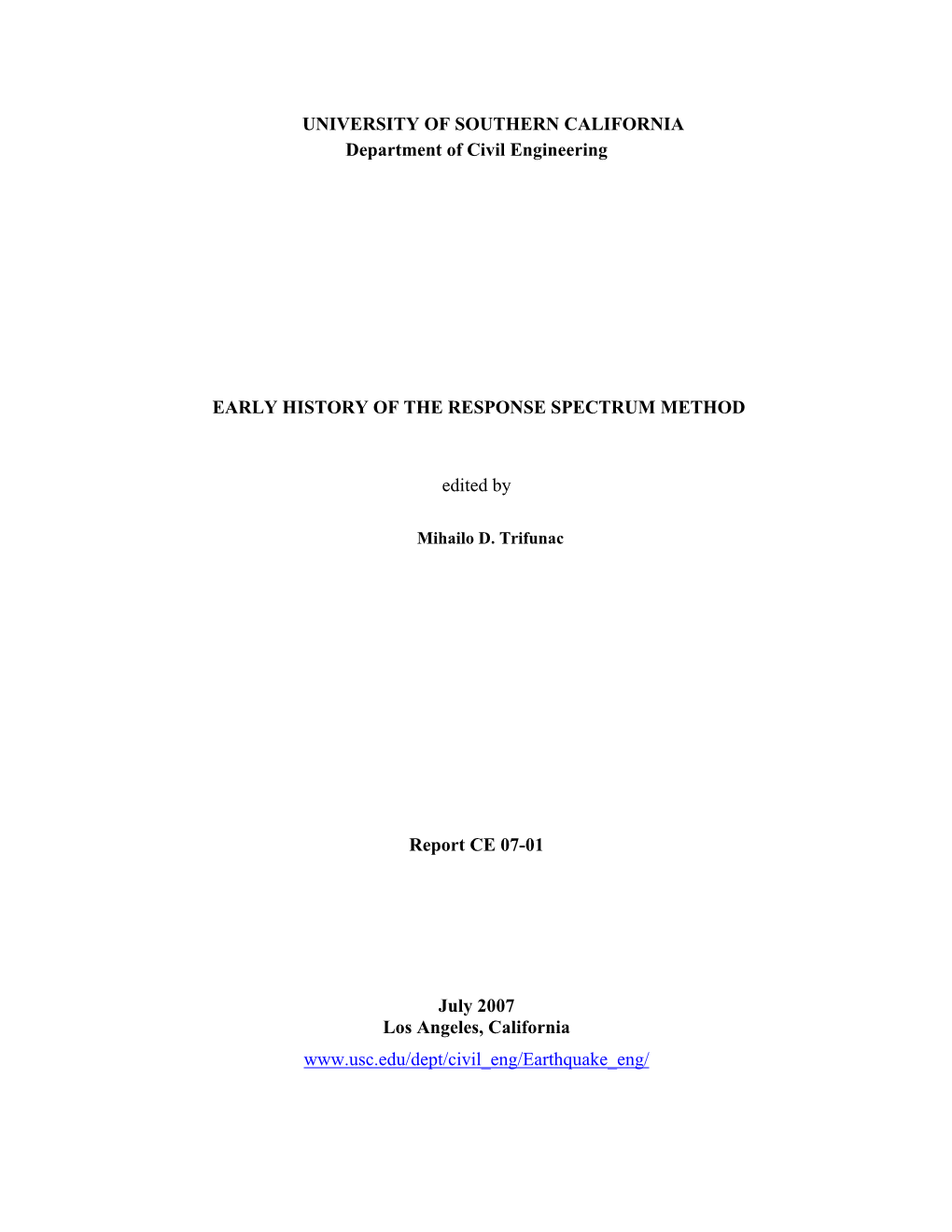 Early History of the Response Spectrum Method