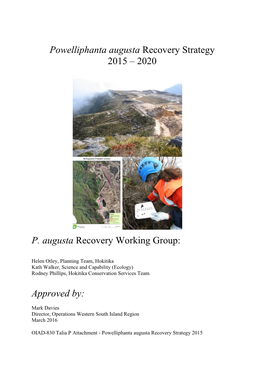Powelliphanta Augusta Recovery Strategy 2015 – 2020