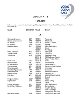 Crew List a – Z 1973-2017