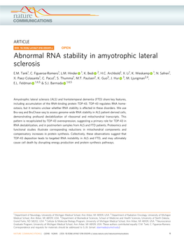 Abnormal RNA Stability in Amyotrophic Lateral Sclerosis