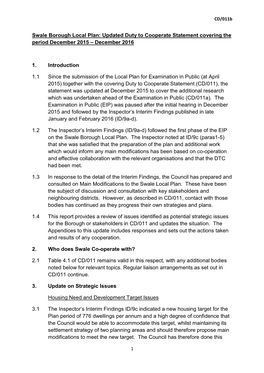 Swale Borough Local Plan: Updated Duty to Cooperate Statement Covering the Period December 2015 – December 2016 1. Introductio