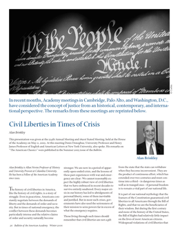 Civil Liberties in Times of Crisis Alan Brinkley