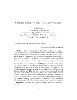 A Simple Interpretation of Quantity Calculus