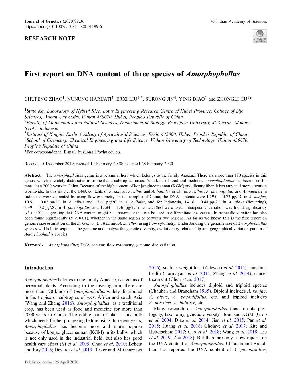 First Report on DNA Content of Three Species of Amorphophallus