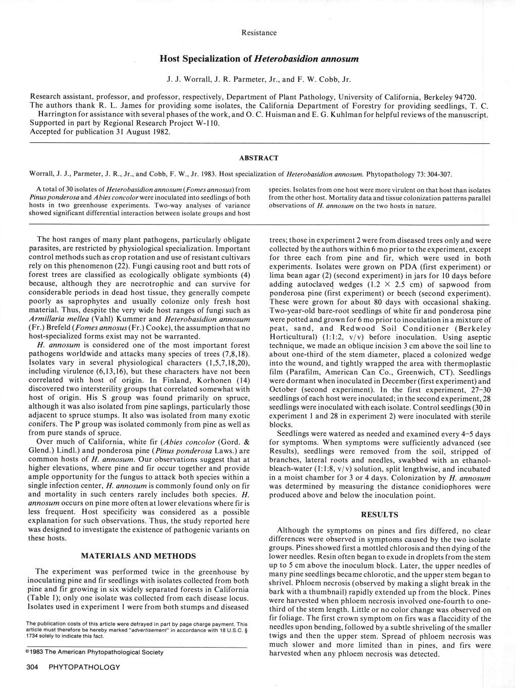 Host Specialization of Heterobasidion Annosum