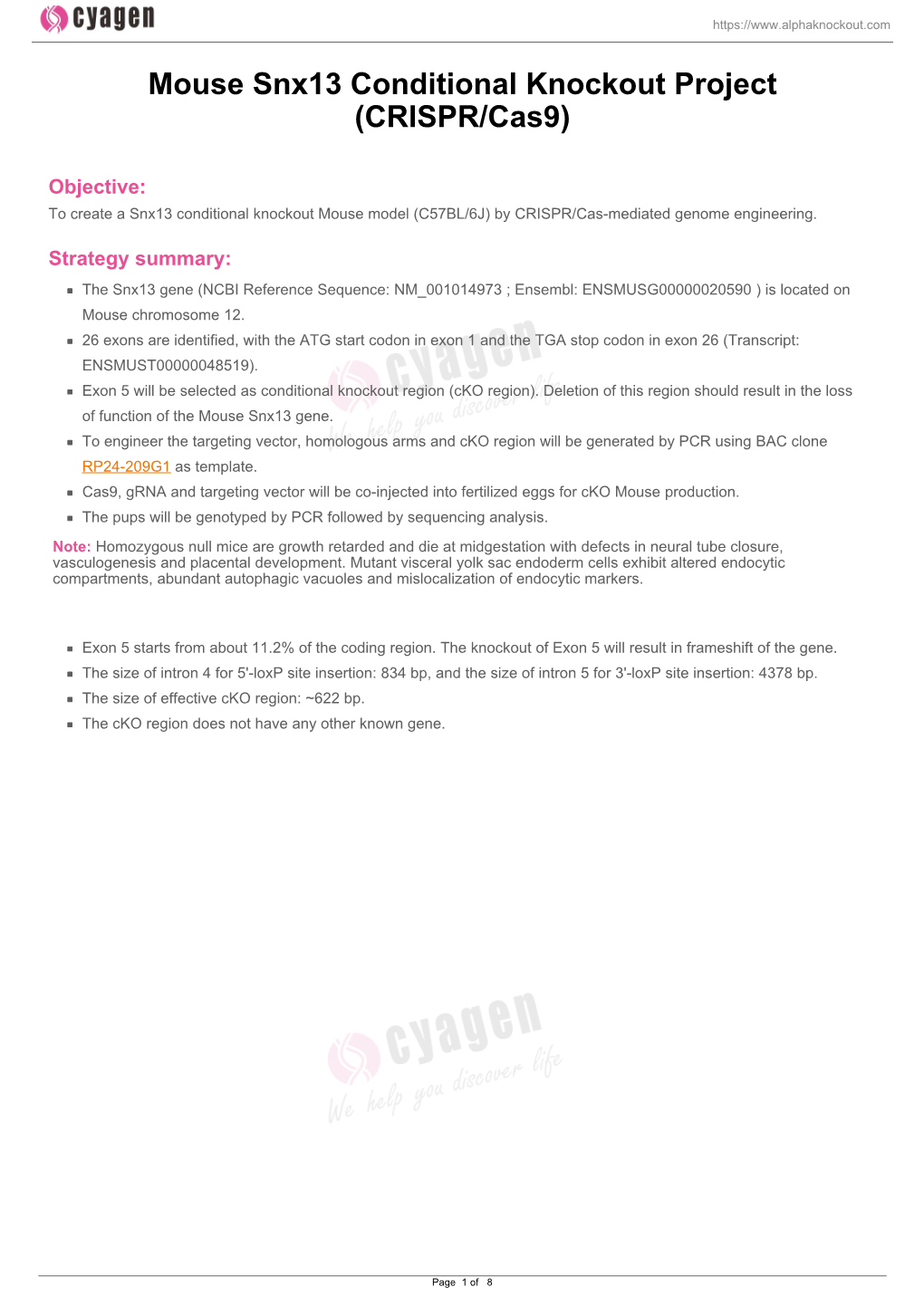 Mouse Snx13 Conditional Knockout Project (CRISPR/Cas9)