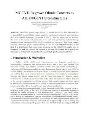 MOCVD Regrown Ohmic Contacts to Algan/Gan Heterostructures