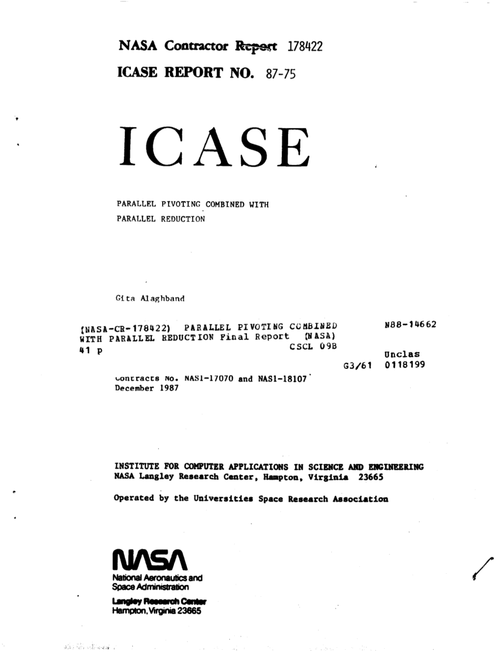 Icase Report No. 87-75 Icase