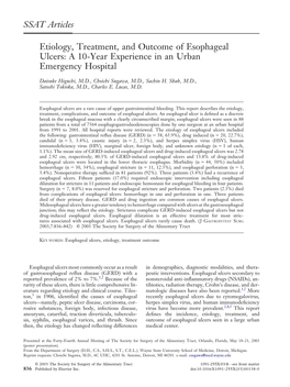SSAT Articles Etiology, Treatment, and Outcome of Esophageal Ulcers: a 10-Year Experience in an Urban Emergency Hospital