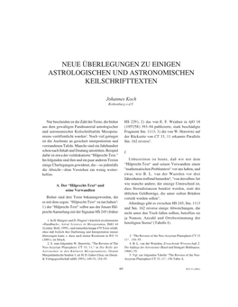 Neue Überlegungen Zu Einigen Astrologischen Und Astronomischen Keilschrifttexten