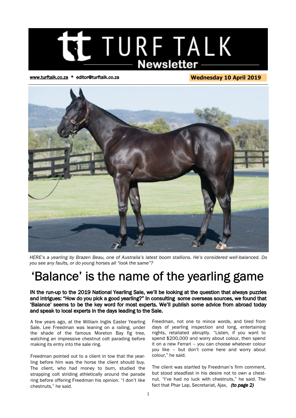 'Balance' Is the Name of the Yearling Game