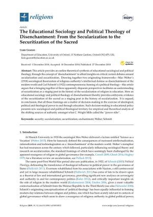 The Educational Sociology and Political Theology of Disenchantment: from the Secularization to the Securitization of the Sacred