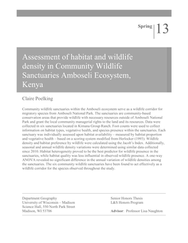Assessment of Habitat and Wildlife Density in Wildlife Sanctuaries