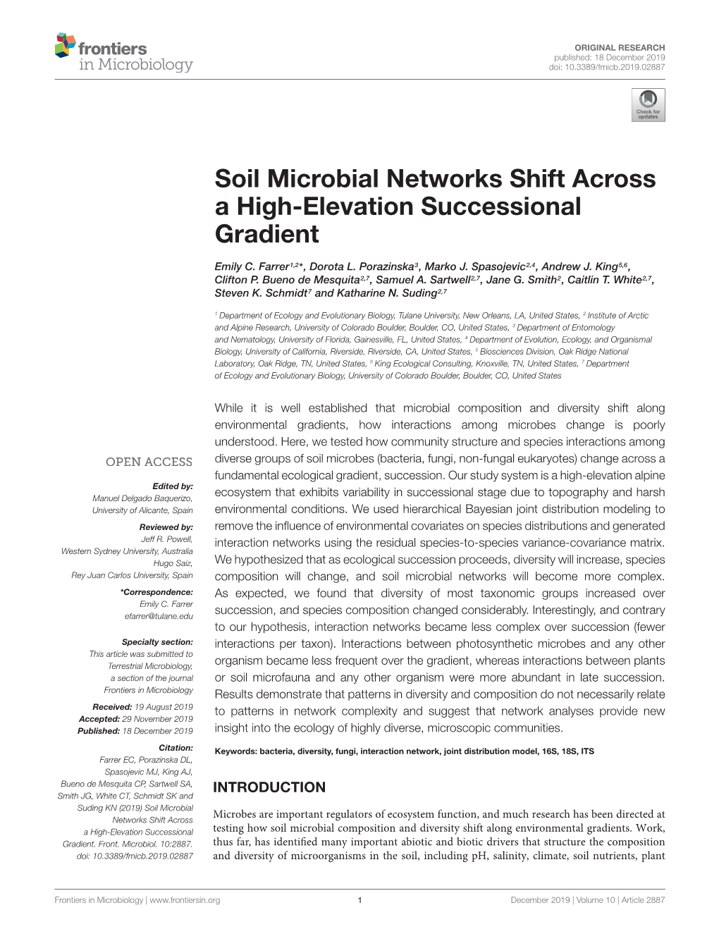 Soil Microbial Networks Shift Across a High-Elevation Successional Gradient