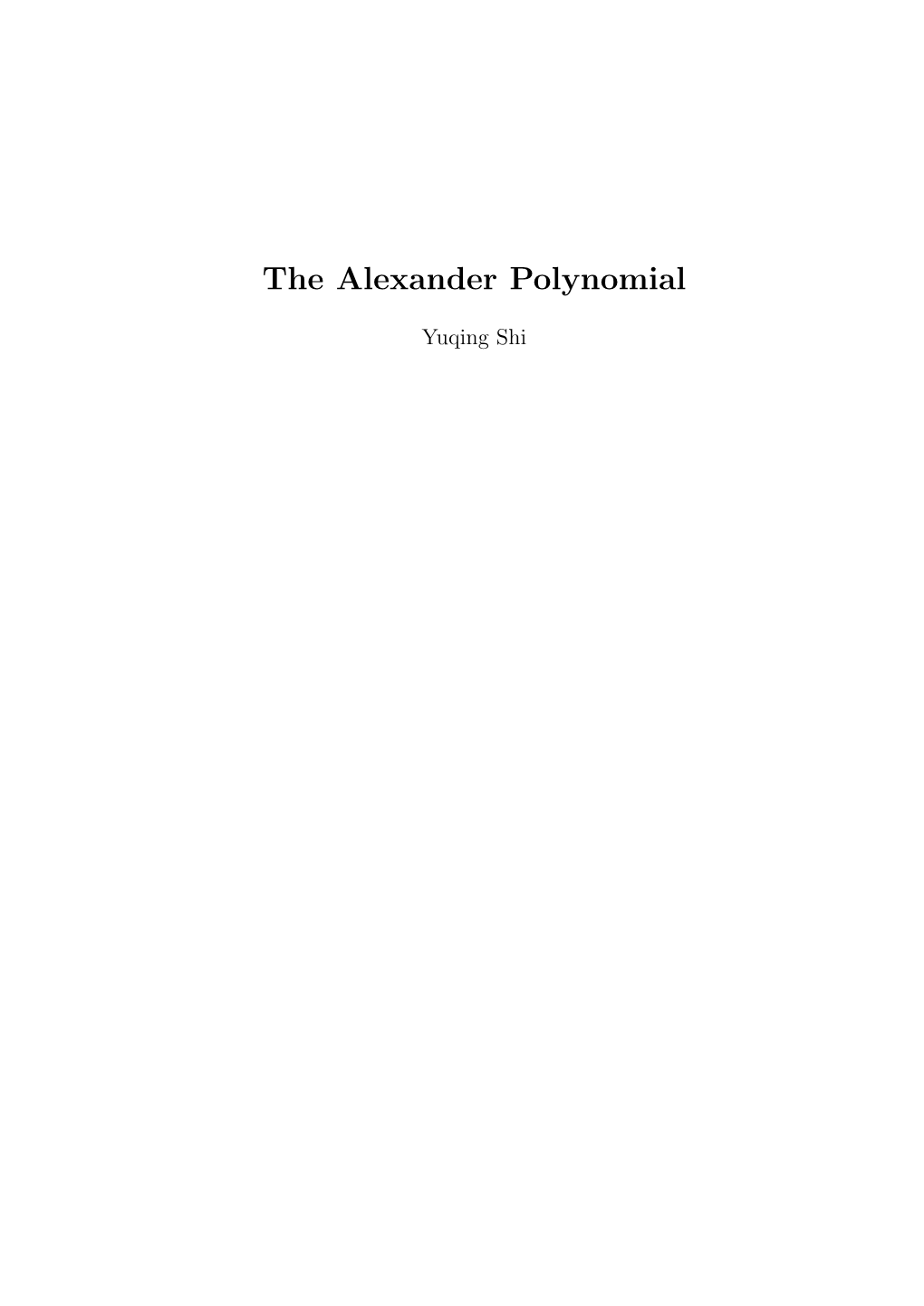 The Alexander Polynomial [PDF]