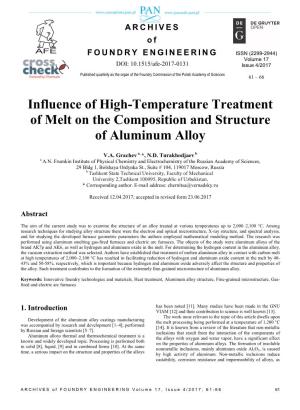 Influence of High-Temperature Treatment of Melt on the Composition and Structure of Aluminum Alloy