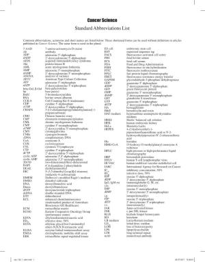 Cancer Science Standard Abbreviations List