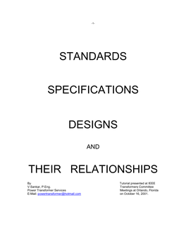 Standards Specifications Designs Their Relationships