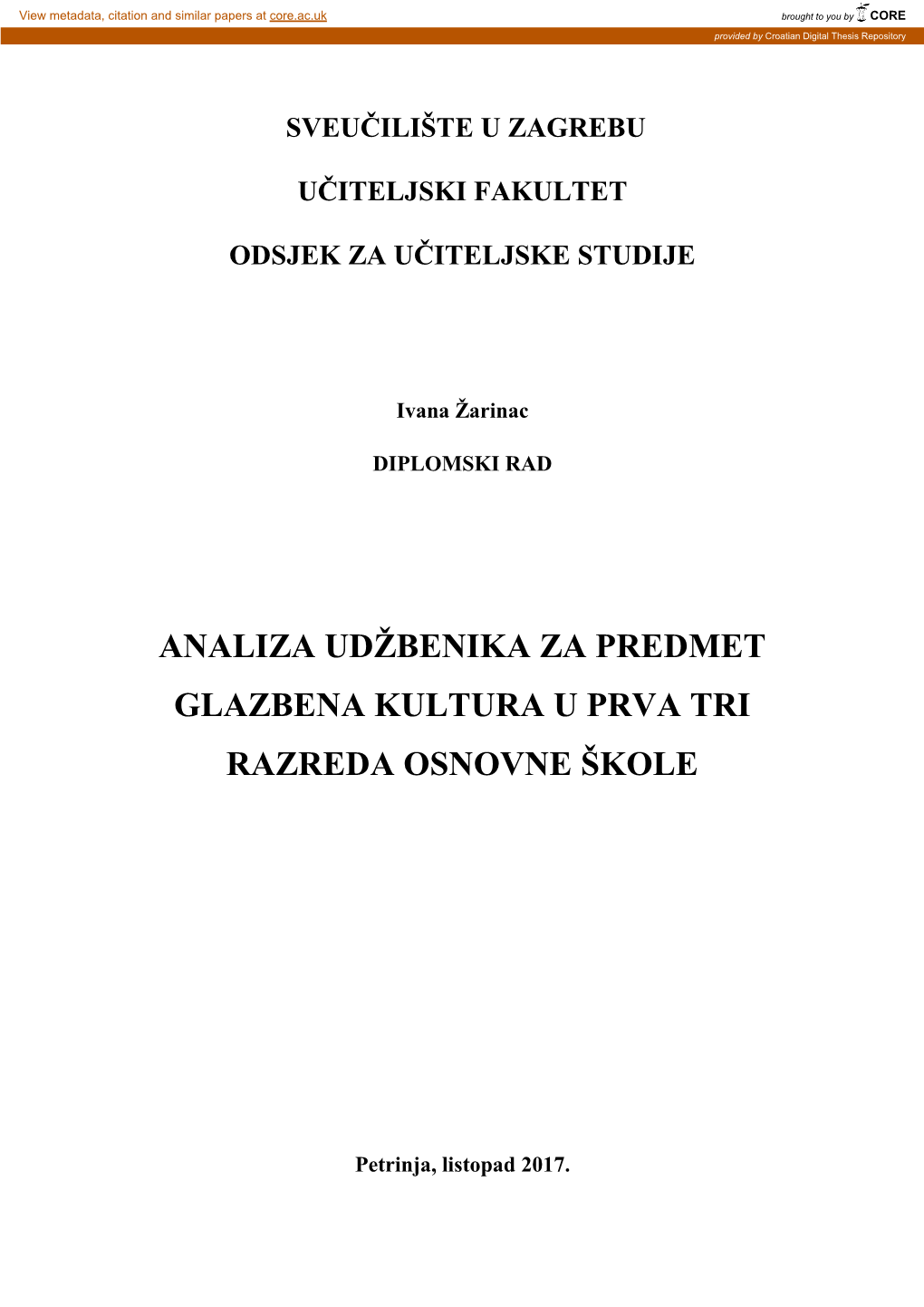 Analiza Udžbenika Za Predmet Glazbena Kultura U Prva Tri Razreda Osnovne Škole