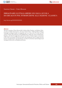 Immaginare Gli Italo-Americani: Dalla Scuola Di Chicago in Poi