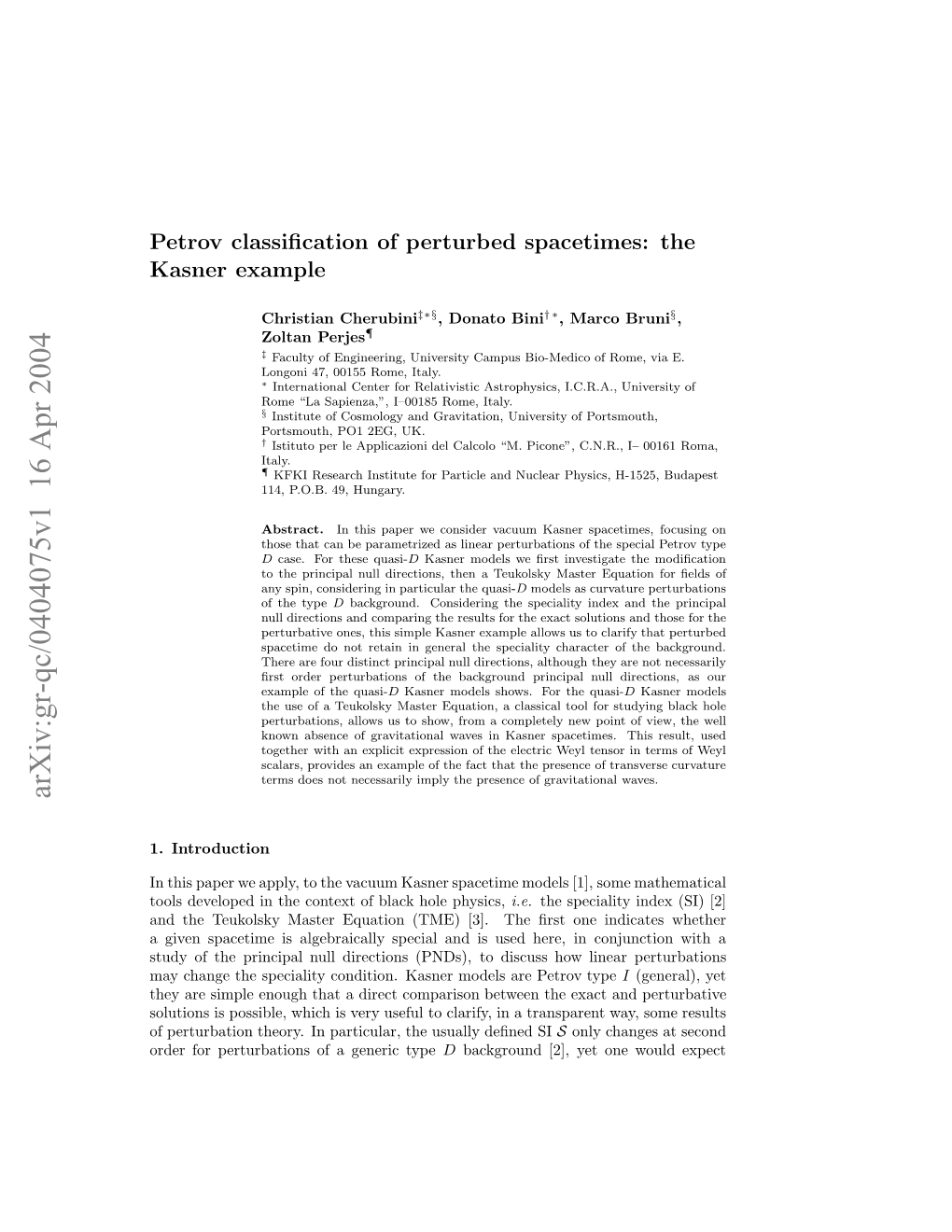 Petrov Classification of Perturbed Spacetimes: the Kasner Example