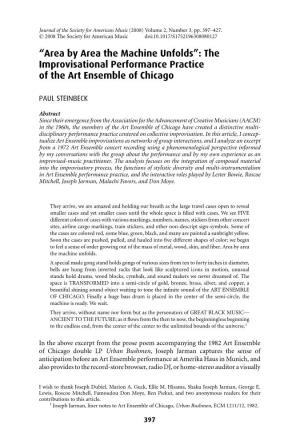 Area by Area the Machine Unfolds”: the Improvisational Performance Practice of the Art Ensemble of Chicago