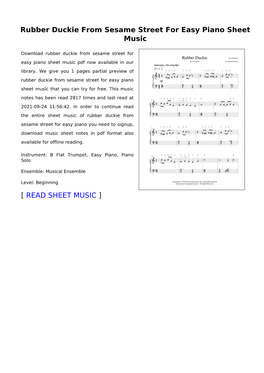 Rubber Duckie from Sesame Street for Easy Piano Sheet Music