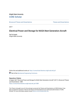 Electrical Power and Storage for NASA Next Generation Aircraft
