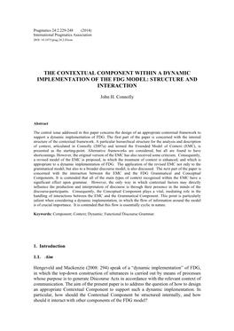 The Contextual Component Within a Dynamic Implementation of the Fdg Model: Structure and Interaction