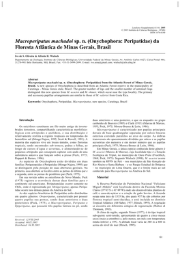 Macroperipatus Machadoi Sp. N. (Onychophora: Peripatidae) Da Floresta Atlântica De Minas Gerais, Brasil