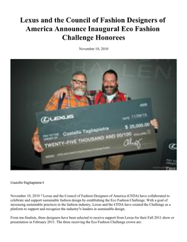 Lexus and the Council of Fashion Designers of America Announce Inaugural Eco Fashion Challenge Honorees