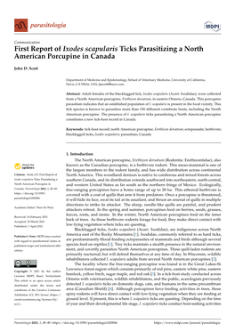 First Report of Ixodes Scapularis Ticks Parasitizing a North American Porcupine in Canada