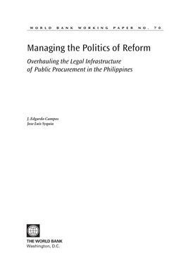 Managing the Politics of Reform Overhauling the Legal Infrastructure of Public Procurement in the Philippines