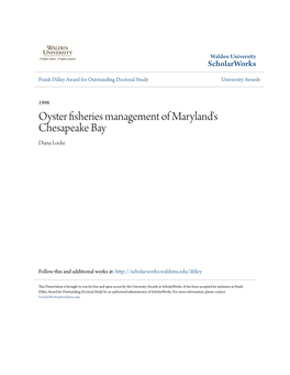 Oyster Fisheries Management of Maryland's Chesapeake Bay Diana Locke