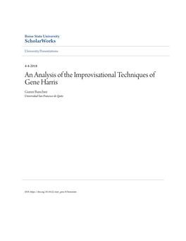 An Analysis of the Improvisational Techniques of Gene Harris Gianni Bianchini Universidad San Francisco De Quito