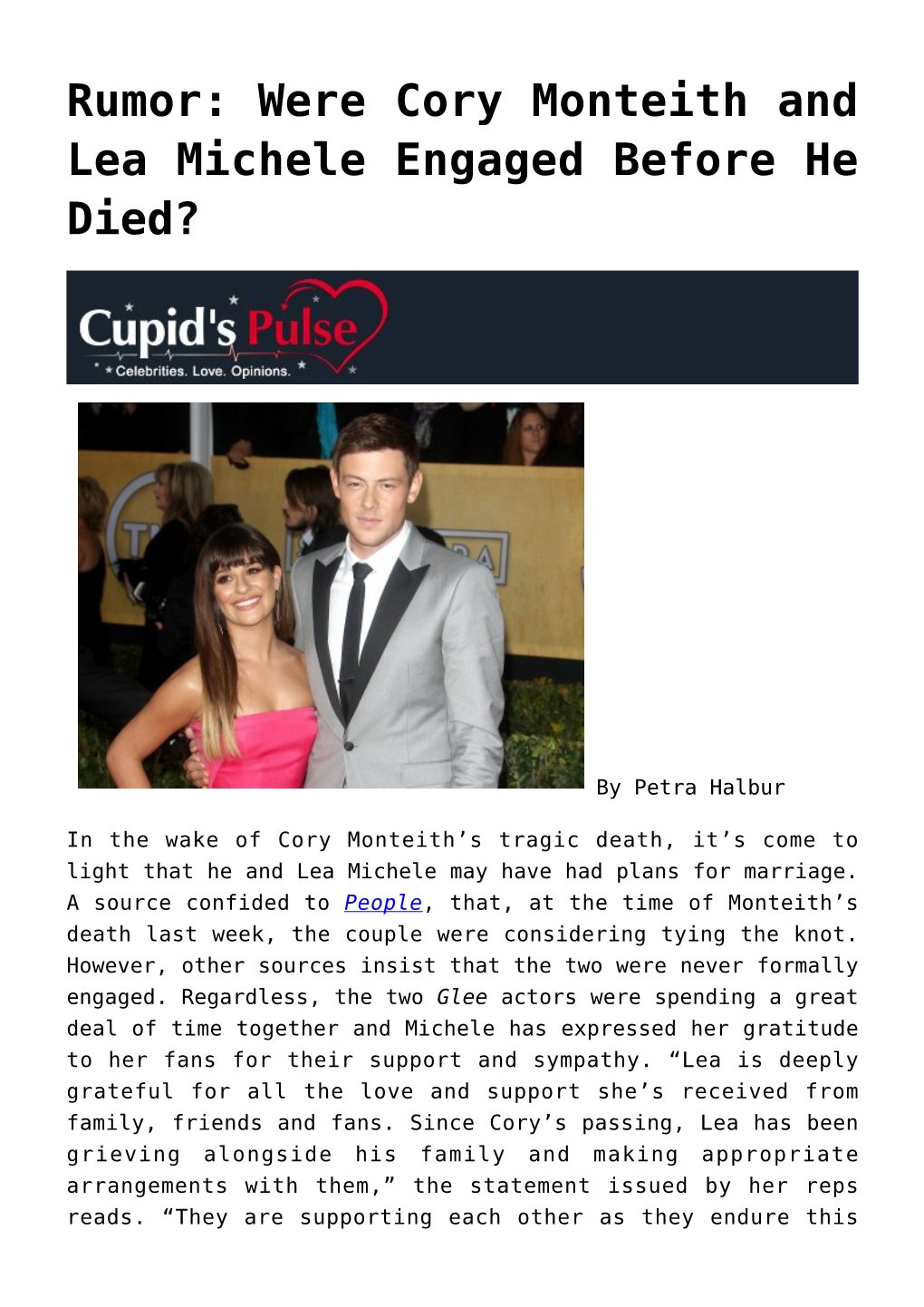 Were Cory Monteith and Lea Michele Engaged Before He Died?