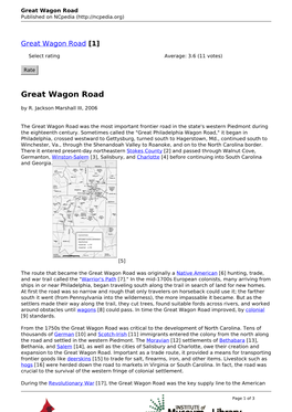 Great Wagon Road Published on Ncpedia (