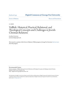 Historical, Practical, Relational, and Theological Concepts and Challenges in Jewish- Christian Relations Jonathan Esterman Jesterman16@Georgefox.Edu