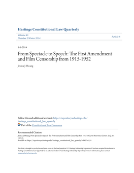 The First Amendment and Film Censorship from 1915-1952, 41 Hastings Const