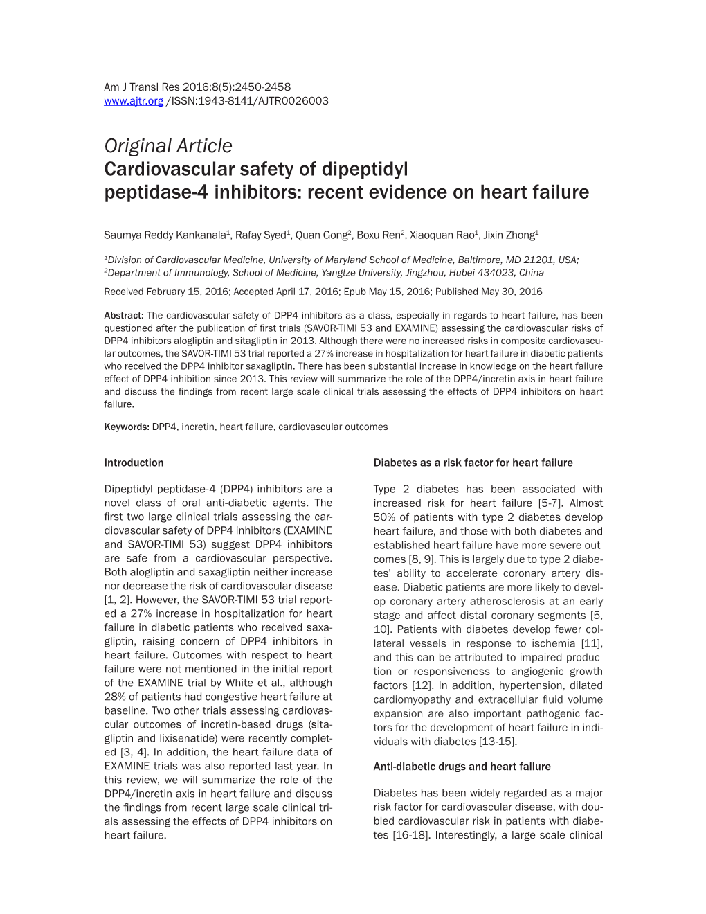 Original Article Cardiovascular Safety of Dipeptidyl Peptidase-4 Inhibitors: Recent Evidence on Heart Failure