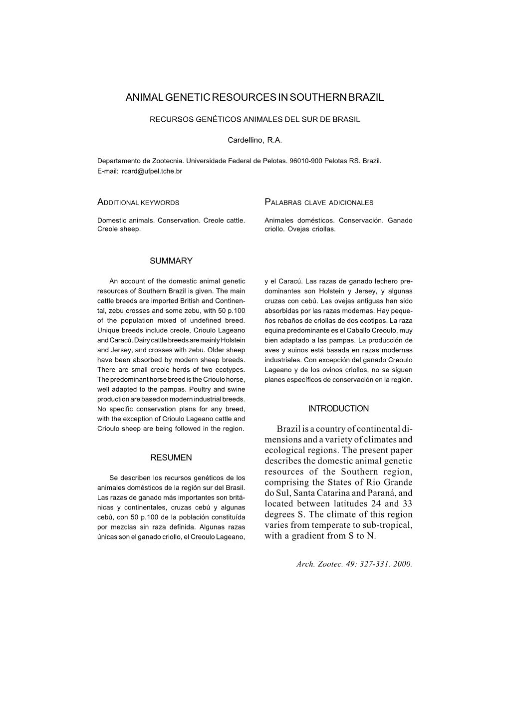 Animal Genetic Resources in Southern Brazil