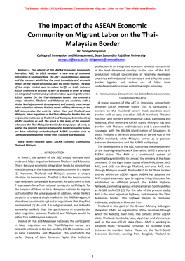 The Impact of the ASEAN Economic Community on Migrant Labor on the Thai-Malaysian Border