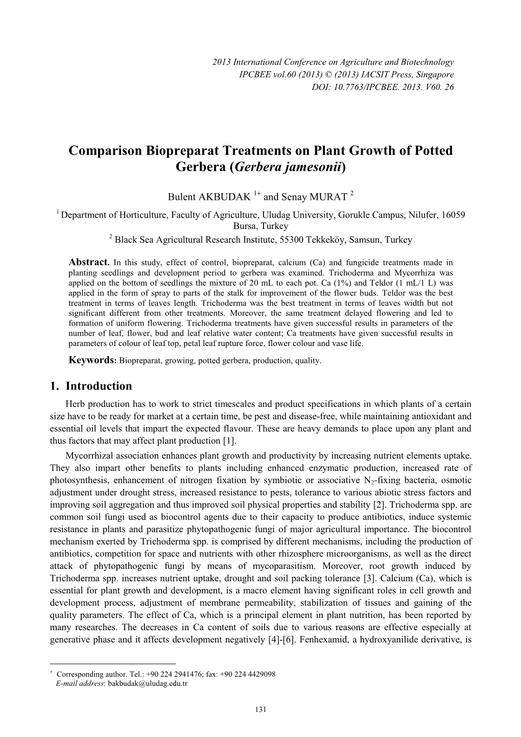 Comparison Biopreparat Treatments on Plant Growth of Potted Gerbera (Gerbera Jamesonii)